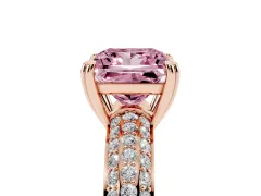 Fancy Pink Princess Cut Diamond Solitaire Ring Set in Rose gold with Multi-Row Round Pavé Band and Prong Setting
