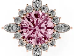 Fancy Pink Round Cut Diamond Cluster Halo Ring Set in Rose gold with Marquise and Round Accents