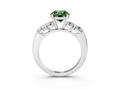 Fancy Green Round Cut Diamond Five-Stone Prong Set Ring Set in Silver with Classic Band