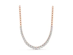 Round Diamond Tennis Necklace Set in Rose gold with Prong Setting and Bead Chain