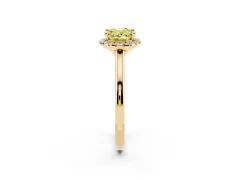 Fancy Yellow Oval Cut Diamond Halo Engagement Ring Set in Yellow gold with Pavé Band and Rising Shoulders