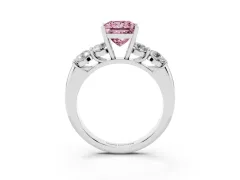 Fancy Pink Princess Cut Diamond Five-Stone Prong Set Ring Set in Silver with Classic Band
