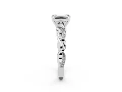 Emerald Cut Diamond Vine Band Solitaire Ring Set in Platinum with Milgrain Prong Setting