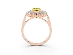 Fancy Yellow Emerald Cut Diamond Floral Double Halo Ring Set in Rose gold with Round Petals