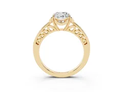 Cushion Cut Diamond Halo Ring Set in Yellow gold with Channel Set Band and Prong Setting