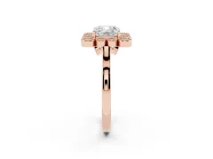 Cushion Cut Diamond Cluster Halo Ring Set in Rose gold with Milgrain Bezel Accents and Plain Band