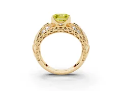 Fancy Yellow Asscher Cut Diamond Art Deco Ring Set in Yellow gold with Pavé Split Shank
