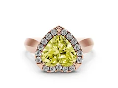Fancy Yellow Heart Cut Diamond Halo Solitaire Engagement Ring Set in Rose gold with Square Band and Prong Setting
