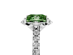 Fancy Green Princess Cut Diamond Solitaire Ring Set in Silver with Pavé Band and Floral Prong Setting