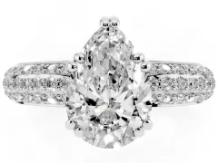 Pear Cut Diamond Solitaire Ring Set in White gold with Multi-Row Round Pavé Band and Prong Setting