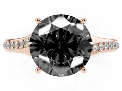Fancy Black Round Cut Diamond Solitaire Ring Set in Rose gold with Pavé Accent Band and Classic Prong Setting