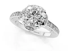 Round Cut Diamond Halo Ring Set in Silver with Channel Set Band and Prong Setting