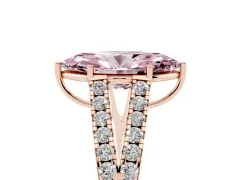 Fancy Pink Marquise Cut Diamond Split Shank Pavé Engagement Ring Set in Rose gold with Prong-Held Center Stone