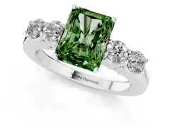 Fancy Green Radiant Cut Diamond Five-Stone Prong Set Band Ring Set in Silver with Polished Band
