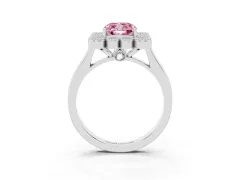 Fancy Pink Cushion Cut Diamond Cluster Halo Ring Set in Silver with Milgrain Bezel Accents and Plain Band