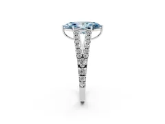 Fancy Blue Marquise Cut Diamond Split Shank Pavé Engagement Ring Set in White gold with Prong-Held Center Stone