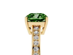 Fancy Green Cushion Cut Diamond Pavé Band Prong Set Solitaire Ring Set in Yellow gold