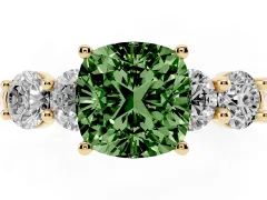 Fancy Green Cushion Cut Diamond Five-Stone Prong Set Ring Set in Yellow gold with Classic Band