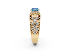 Fancy Blue Cushion Cut Diamond Milgrain Halo Pavé Engagement Ring Set in Yellow gold with Prong Setting