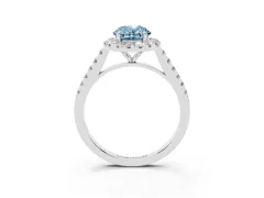 Fancy Blue Oval Cut Diamond Halo Pavé Engagement Ring Set in Platinum with Prong Setting