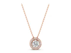 Round Diamond Halo Pendant Set in Rose gold with Four-Prong Center
