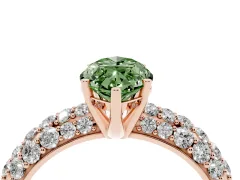 Fancy Green Marquise Cut Diamond Pavé Band Solitaire Ring Set in Rose gold with Close-Set Accent Stones and Prong Setting