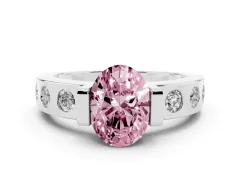Fancy Pink Oval Cut Diamond Channel-Set Band Ring Set in Platinum with Bezel Prong Setting