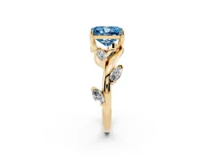 Fancy Blue Radiant Cut Diamond Solitaire Ring Set in Yellow gold with Twisted Marquise Accent Band