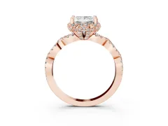 Princess Cut Diamond Halo Twist Band Solitaire Ring Set in Rose gold with Prong-Set Center Stone