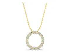 Round Pavé Diamond Circle Pendant Set in Yellow gold with Full Stone Surface