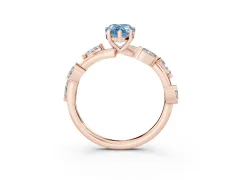 Fancy Blue Pear Cut Diamond Solitaire Ring Set in Rose gold with Twisted Marquise Accent Band