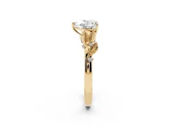 Heart Cut Diamond Solitaire Ring Set in Yellow gold with Leaf Motif Band