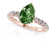 Fancy Green Pear Cut Diamond Pavé Solitaire Engagement Ring Set in Rose gold with Prong Setting