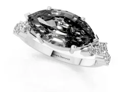 Fancy Black Marquise Cut Diamond Ring Set in White gold with Scattered Round Accents