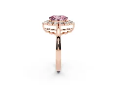 Fancy Pink Oval Cut Diamond Halo Cluster Engagement Ring Set in Rose gold with Solitaire Band and Prong Setting