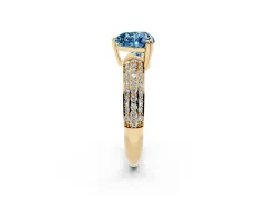 Fancy Blue Heart Cut Diamond Solitaire Ring Set in Yellow gold with Multi-Row Round Pavé Band and Prong Setting