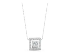 Princess Cut Diamond Halo Pendant Set in White gold with Bezel-Set Center