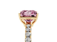 Fancy Pink Princess Cut Diamond Pavé Solitaire Engagement Ring Set in Yellow gold with Prong Setting