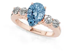 Fancy Blue Pear Cut Diamond Five-Stone Prong Set Band Ring Set in Rose gold with Polished Band