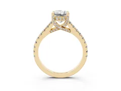 Radiant Cut Diamond Solitaire Ring Set in Yellow gold with Brilliant Pavé Band and Prong Setting