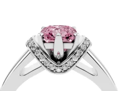 Fancy Pink Radiant Cut Diamond Pavé Band Solitaire Ring Set in Silver with Prong Setting