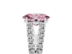 Fancy Pink Oval Cut Diamond Split Shank Pavé Engagement Ring Set in White gold with Prong-Held Center Stone