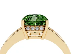 Fancy Green Cushion Cut Diamond Pavé Band Prong Set Solitaire Ring Set in Yellow gold