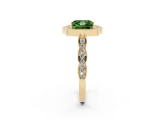 Fancy Green Princess Cut Diamond Halo Engagement Ring Set in Yellow gold with Milgrain Band and Prong Setting