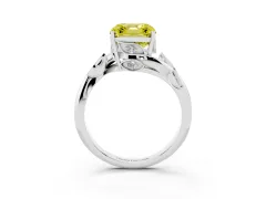 Fancy Yellow Asscher Cut Diamond Solitaire Twist Engagement Ring Set in Silver with Pavé Leaf Accents