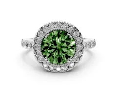 Fancy Green Round Cut Diamond Halo Ring Set in Silver with Pavé Shank and Prong Setting