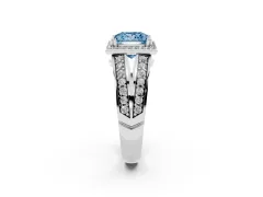 Fancy Blue Princess Cut Diamond Halo Ring Set in Silver with Double Pavé Split Shank