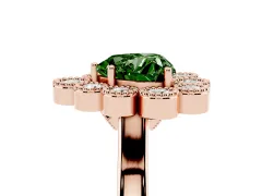 Fancy Green Heart Cut Diamond Cluster Halo Ring Set in Rose gold with Milgrain Bezel Accents and Plain Band