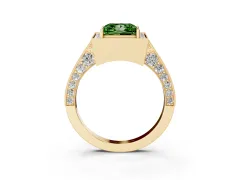 Fancy Green Princess Cut Diamond Halo Engagement Ring Set in Yellow gold with Accent Split Shank Band