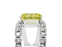 Fancy Yellow Emerald Cut Diamond Split Shank Pavé Solitaire Ring Set in Silver with Open Shank Design